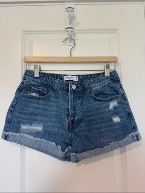Vanilla Star Medium Blue Distressed High-Rise Denim Shorts Summer Vacation